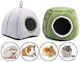 Yesland 2 Pack Guinea Pig Bed - Washable Guinea Pig Hideout Cozy Small Animal Bed Cage Accessories - Foldable Short Plush Hamster Cave for Chinchilla, Hamsters, Hedgehog, Dwarf Rabbits - Grey, Green