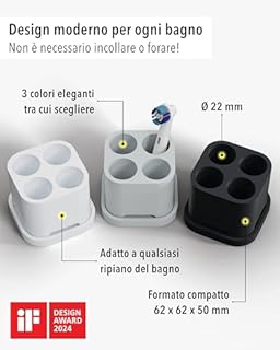 Qikfresh - Supporto per 4 testine e spazzolini elettrici - Compatibile con Oral-B, iO, Philips Sonicare, Waterpik, Fairywill - In silicone alimentare (Bianco)