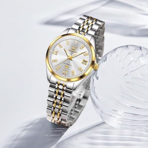 Image of OLEVS Womens Automatic Watch Diamond Luxury Date Ladies Dress Classic Self Winding Wrist Watches