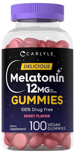 Carlyle Melatonin Gummies 12mg | 100 Count | Berry Flavor | Vegan Supplement | Non-GMO Gluten Free