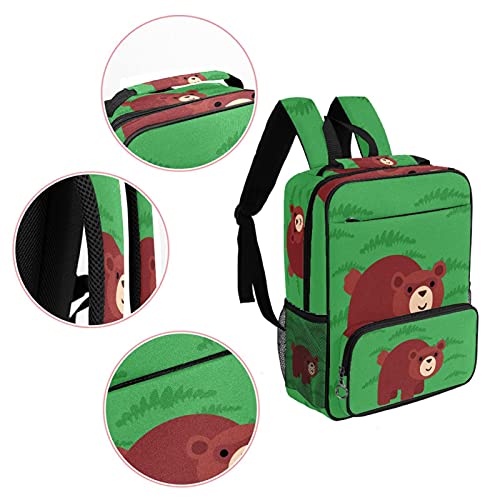 Sac à dos décontracté avec imprimé ours vert et grand compartiment ordinateur portable