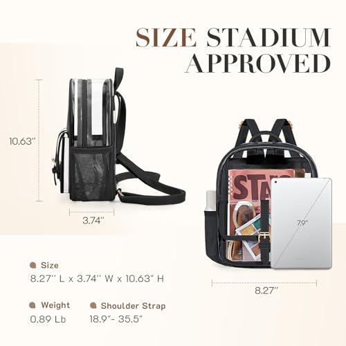 Image of Missnine Mini Clear Backpack for Stadium Events, Small Clear Bag Stadium Approved PVC for Festivals, Concert Sport Events (Cute, Black)