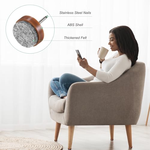 Image of M METERXITY 24-Pack Furniture Felt Pads Nail-on, 0.79 inch (20mm) Heavy Thickening Felt Round Pad for Chair /Table, Hardwood Floor Protector [Brown]
