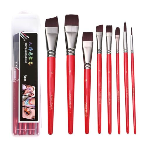 Juego de 8 pinceles de pintura corporal, pinceles de pintura de acuarela, pinceles de nailon para el cabello, pinceles de pintura facial, juego de pinceles planos