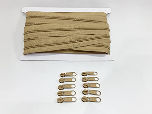 1 Rollos 10M 5# Cremalleras continua Nylon, Bolsas de Manualidades, Tienda de Campaña, con 10 cursores libre Deslizadores de Metal para Costura (3465, 5#) Cover