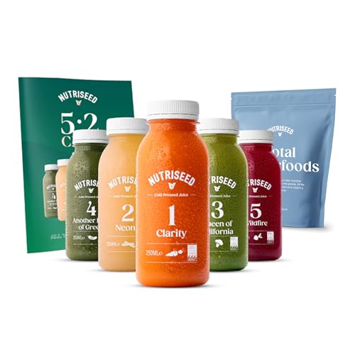 Nutriseed 5:2 Club, 1 Week Weight Management Plan, Includes Cold Pressed Juices (10 x 250ml), 100g Total Superfoods Pack, Guide & Tracker to Reaching Your Goals, Vegan-Friendly, Dairy & Gluten-Free