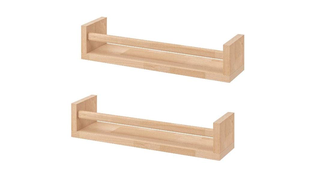 Wooden Spice Rack Nursery Book Holder Kids Shelf Kitchen Bathroom Accessory - Storage Organizer Birch Natural Wood Cookware Kitchen Storage Organisation Rack Holder Spice Racks (Pack Of 2, 40 cm)