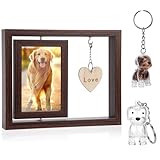 Blulu 2個 犬 メモリアルギフトセット 回転木製写真フレーム 4x6 写真用 犬のヘアコレクターキーチェーン 子犬の喪失 同情ギフト ペットの死別追悼写真フレーム