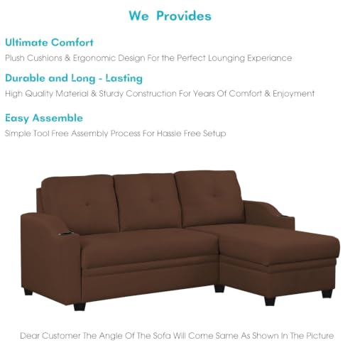 Image of Casaliving Ravonna RHS 4 Seater L Shape Corner Sofa Cum Bed for Living Room (Brown Fabric) Premium Fabric Sofa