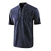 RUMAOZIA Henley Shirt Men's Cotton Short Sleeve T-Shirt Classic Vintage Summer Tops Men's Tops with Lacing Sports Shirt Fitness T-Shirt Large Casual Shirt Summer Lightweight Beach Tops, O Navy, 5XL #2