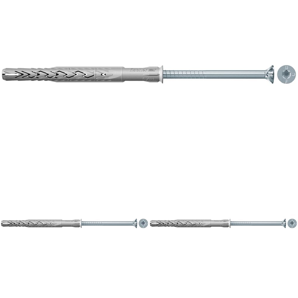 fischer Langschaftdübel SXRL 10x160 T, hochwertiger Dübel mit passender Senkkopfschraube (50 Stk.), Nylondübel für optimalen Halt & leichte Montage in Beton, Ziegel und Porenbeton (Packung mit 3)