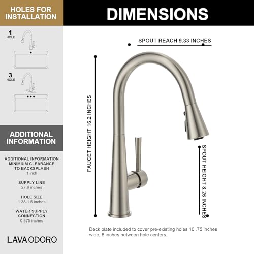 Lava Odoro Montelux Brushed Nickel Kitchen Faucet with Pull Down Sprayer, Single Handle Kitchen Sink Faucet, Faucet for Kitchen Sink with Magnetic Docking Spray Head and Deck Plate, KF321-BN by Lava Odoro - Used condition - Image 6