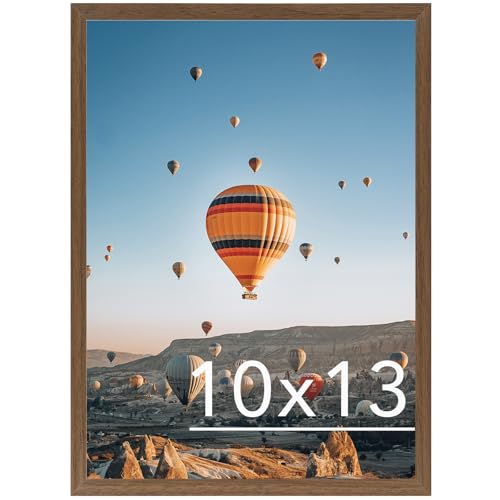 Image of JCJMY 10x13 Picture Frame Brown for Wall Hanging, Wall Mounting Horizontally or Vertically, 10 x 13 Wall Gallery Poster Photo Frame with Shatter Resistant Plexiglass, Brown