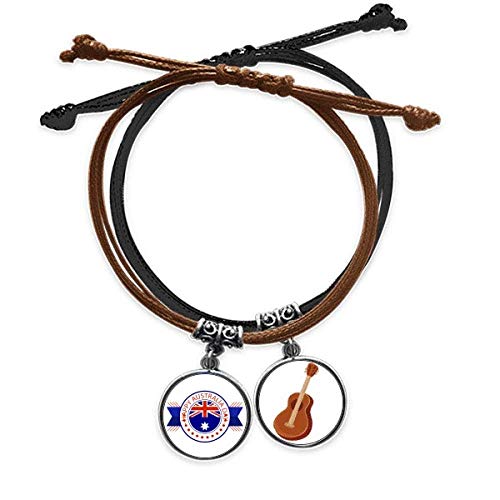 Pulsera de cuero de Australia ajustable con amuleto de guitarra trenzado a mano