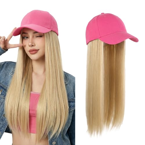 Bonnet de perruque pour cheveux longs rose et casquette de baseball femme pour coiffure instantanée