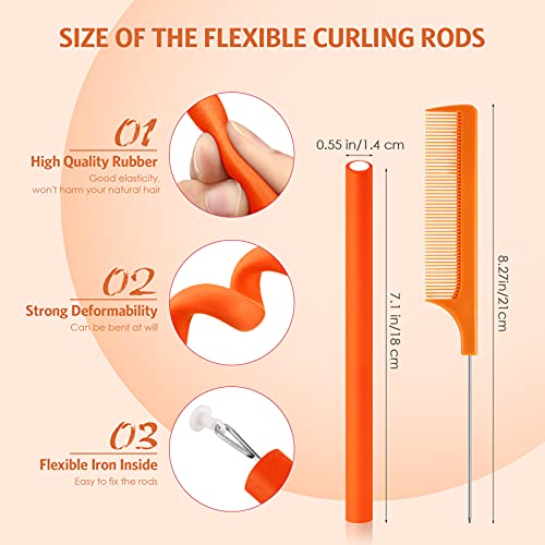 30 Pieces Flexible Curling Rods Twist Foam Hair Rollers Soft Foam No Heat Hair Rods Rollers And 1 Steel Pintail Comb Rat Tail Comb For Women Girls Long And Short Hair (7 X 0.55 Inch, Orange) #TOP1