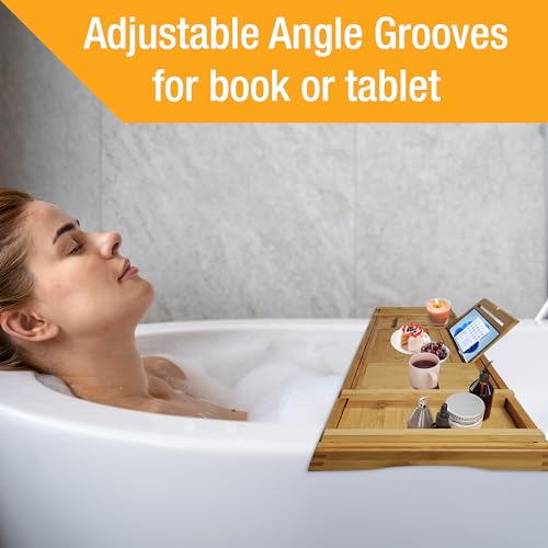 Lifestyle-Expandable-Bath-Tub-Tray-A-Lovely-Expandable-Wooden-Tray-with-Space-for-Wine-Glass-BookiPad-Stand-Towels-and-Bathing-Gel-Great-for-Relaxation-After-Works-and-Family-Activities