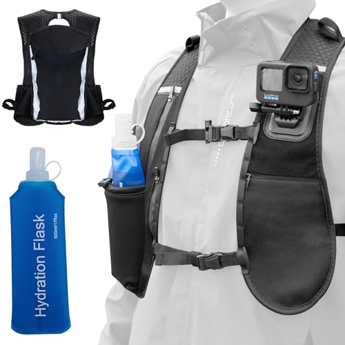 REYGEAK Sangle de Fixation de la Poitrine pour caméra de Sport, Sangle de Sac à Dos pour gopro 13, Fixation de Gilet de Course réglable à Deux Pattes pour GoPro Hero 13/12/11/10, DJI Action 5 Pro