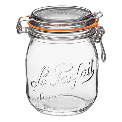Le Parfait Super Jar 750mL (24oz) French Glass Preserving Jar w/Airtight Rubber Seal & Wire Bail Closure - BPA-Free Canning Jar for Pickles, Fruit, Sauce & Food Storage - Made in France Since 1930 1PK