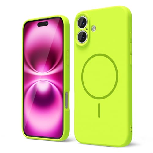 Coque silicone iPhone 16 Plus MagSafe fine avec protection objectif et silicone fluorescent