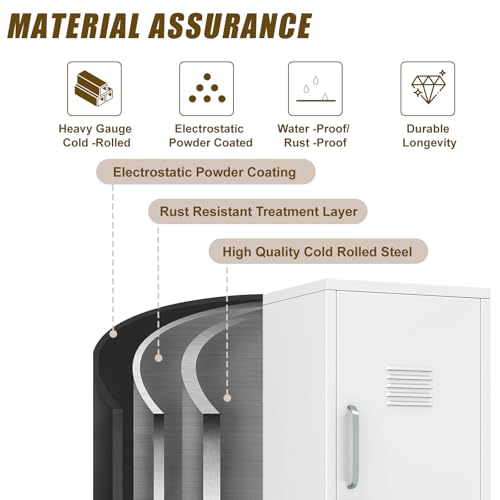 White Metal Locker Cabinet, 47\" H Home Office Storage Lockers, Vertical Steel Storage Cabinet with Locking Door and 3 Adjustable Shelves, Garage Tool File Cabinets for Home Office,Garage,Bathroom