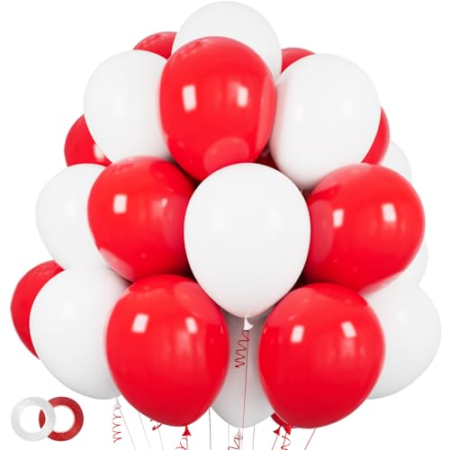 100pcs Red and white balloons 12 Inch Thickened Latex Red white Balloons for Mother's Day Decoration Valentine's Day Birthday Wedding Mother's Day Christmas Party Decorations