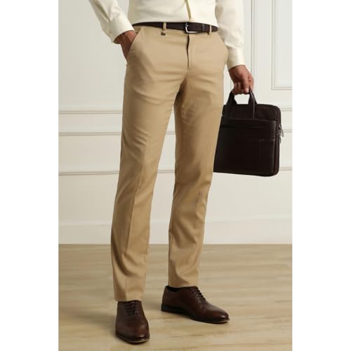 Image of Van Heusen Men's Mid Rise Slim Fit Durapress Flat Front Trousers | Superior Comfort | Auto-Flex Waist Band | Soft Touch