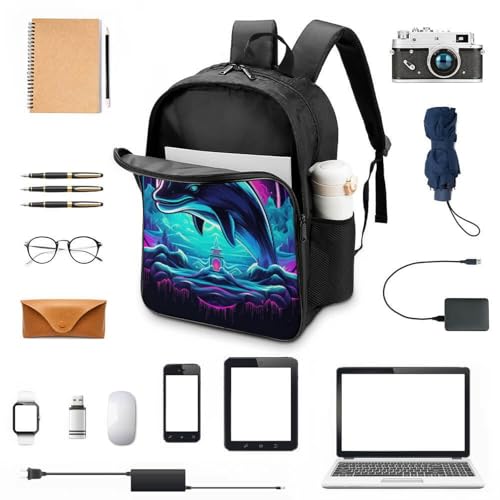 Mochila escolar con estampado de delfines para el instituto y campus 4