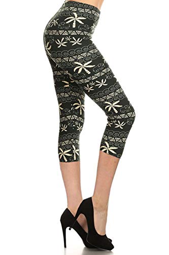 R645-CA-OS Palm Tree Island Capri Print Leggings, One Size
