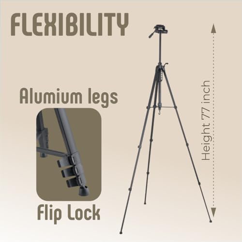 Syvo - 3580 77 Inch (195CM) Tripod for DSLR, Camera | Maximum Load Capacity up to 5kg | Portable Lightweight Aluminum Tripod Stand 360 Degree Ball Head | Carry Bag (Black)