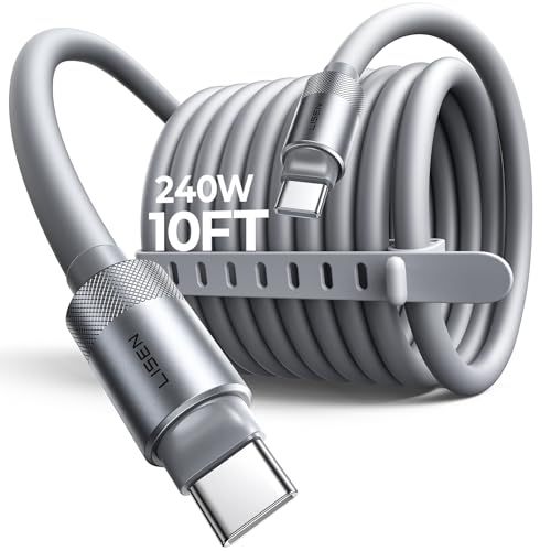 LISEN 10FT USB C Cable Fast Charging, Chubby 240W Cable USB C to USB C Fast Charging Soft Silicone...