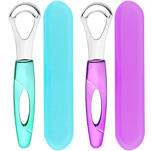 Tongue Cleaner Tongue Scraper Tongue Cleanser Tongue Scraper Tongue Scraper Cleaner Helps Fight Bad Breath Tongue Scrapers (Purple&Blue)