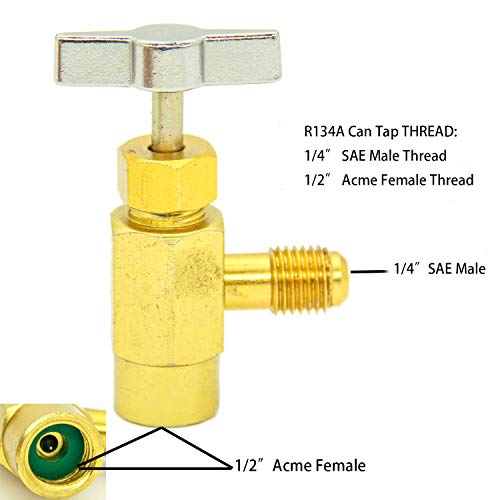 R134a Can Tap con rosca SAE 1/4" macho y 1/2" hembra para aire acondicionado miniatura 2