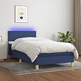 Avec lumières LED colorées Homgoday Lit Box Spring matelas et lumières LED tissu bleu 90 x 190 cm Lits Box Spring et matelas doux, sans rides et respirant, design plat