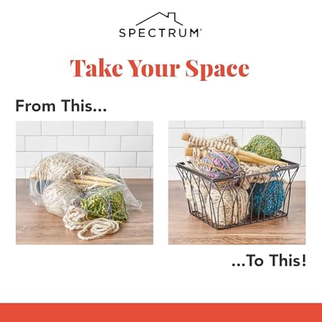 Spectrum Twist Wire Basket for Organizing (Medium, Black) - Sturdy Farmhouse Pantry Basket Storage with Handles - Wire Storage Basket Organizer for Kitchen, Shelf, Closet, Bathroom & More