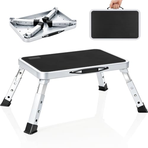 BQKOZFIN Folding Step Stool, 15'‘ x 10.2’' Adjustable Height Step Stool with Non-Slip Rubber and Handle, Suitable for RVs, Bathrooms, Kitchens, and Bedside Use, Supports up to 330 lbs (White) by BQKOZFIN - Used condition - CA$32.54