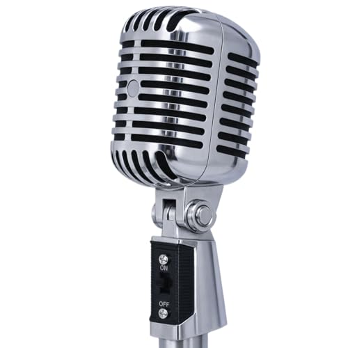 Image of ALLGOODSIN Classic Vintage Style Dynamic Microphone for Professional Photoshoot Use with On /Off Switch (Silver)