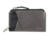 Cole Haan Men's GRANDSERIES Color Block Leather Card Case Zipper Wallet with Key Ring, Grey/Black, One Size