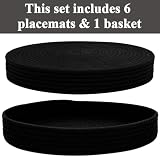 Round Placemats Set of 6 with Holder, Cotton Rope Woven Place Mats, Hot Pads for Kitchen, Heat Resistant Table Mats, 13 Inch Farmhouse Washable Braided Placemat for Kitchen Decor (Black)