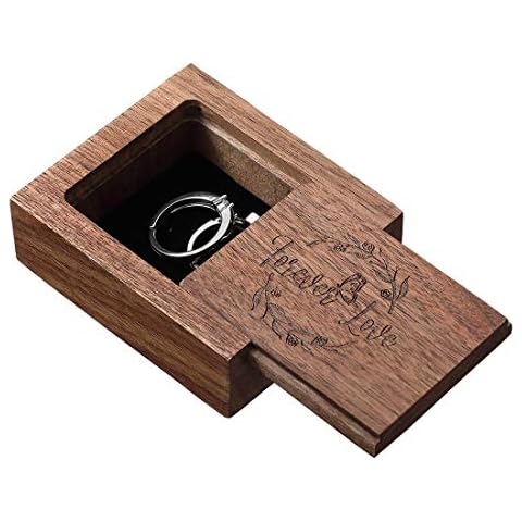 BETAULIFE Wooden Ring Box Wooden Ring Bearer Holder Box Rustic Ring Box Engraved Ring Box for Wedding Ceremony Decor,Engagement (P2) Cover