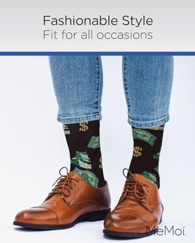 MeMoi Money Bags Cash Print Men's Socks, Rayon Blend Mens Crew Socks, Environmentally Friendly Fabric - Sizes 10-13, Black, 10-134