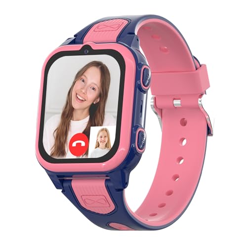 4G Kids Smart Watches Girls with GPS Tracker, Kids Cell Phone Watch with Video & Voice Calling Texting SOS Call Chat Camera Pedometer Alarm Calculator Games, Smart Watch for Girls Age 5-12(Pink)