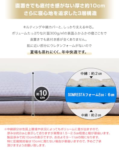 SOMRESTA（ソムレスタ） マットレス PREMIUM 厚さ（ライト） ダブル 10㎝ 硬め ホワイト 高反発 ウレタンフォーム グッドデザイン 超高密度 抗菌防臭 消臭 洗える 敷布団 [4]