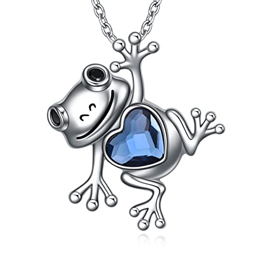 AXELUNA Collier grenouille pour femme en argent sterling 925 avec pendentif en forme de grenouille avec cœur en cristal, 20,3 x 19,1 mm, Argent sterling, Argent sterling