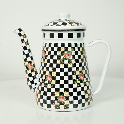 Hervidor de Agua esmaltado Vintage de inspiración nórdica ZBDZSW con diseño Floral para café, té, picnics al Aire Libre y acampadas
