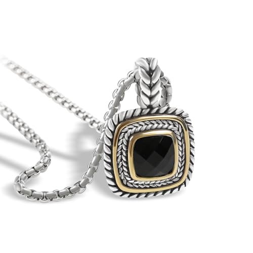 Designer Inspired 7MM CZ Pendant Necklace for Women 18K Gold Plated Two Tone Wheat Cable Necklaces