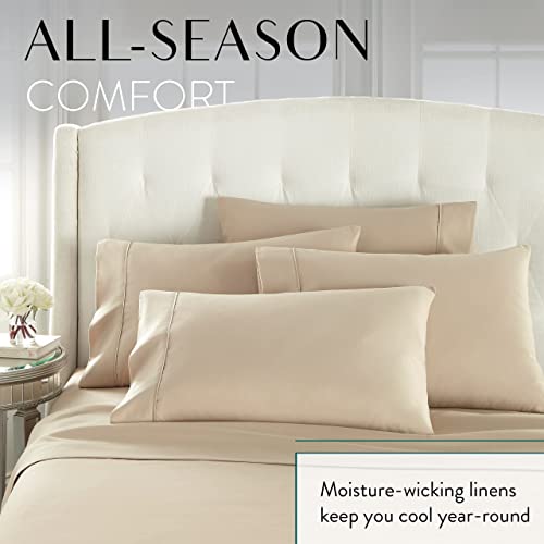 Danjor Linens Bed Sheet Set Cal King for Hot Sleepers, Hotel Premium Sheets with 4 Pillowcases, Lightweight Brushed Microfiber Deep Pockets, Breathable Cooling 6 Piece Bedding Sets, Taupe