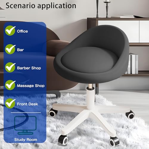 Image of Rolling Stool - Ergonomic Swivel Seat, Adjustable Height, Ultra-Quiet Wheels, Padded PU Leather Cushion, for Salon, Office, Massage & Medical Use Black sap1