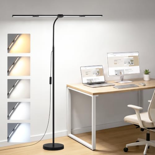 LED Floor Lamp with 4 Light Bars, 24W/3000LM Ultra Bright Wide Re...