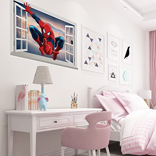 Spiderman Wall Decal Realistic 3D Superhero Wall Sticker, Children's Vinyl Mural For Kids Bedroom Living Room Playroom Nursery Wall Decoration (15.7 X 23.6 In） #TOP3